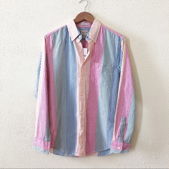 NWT J. Crew Multicolor Seersucker Slim Fit Shirt in Stripe S - Picture 2 of 3